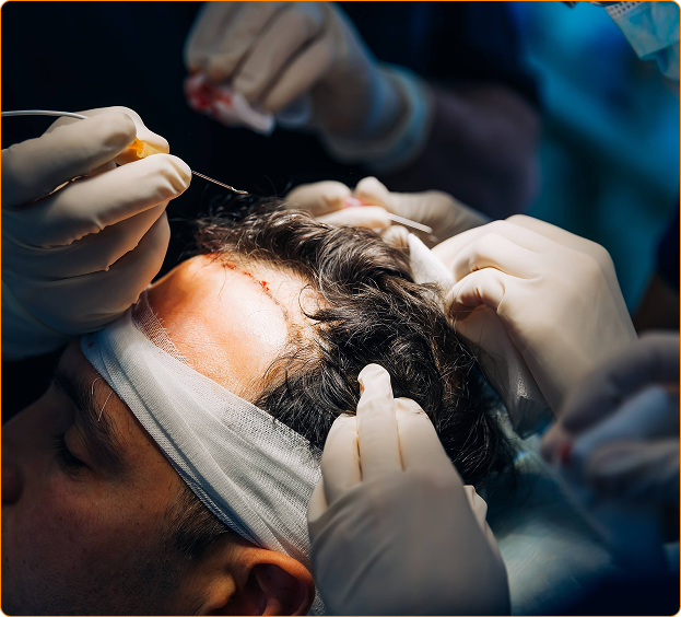 FUE hair transplant procedure in progress