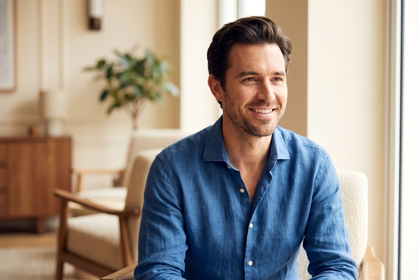 Man with a full, natural head of hair
